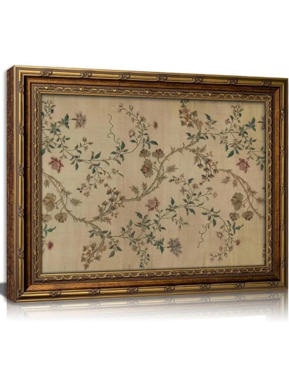 Elegant Vintage Floral Vine Wall Art - Retro Beige Botanical Canvas Print